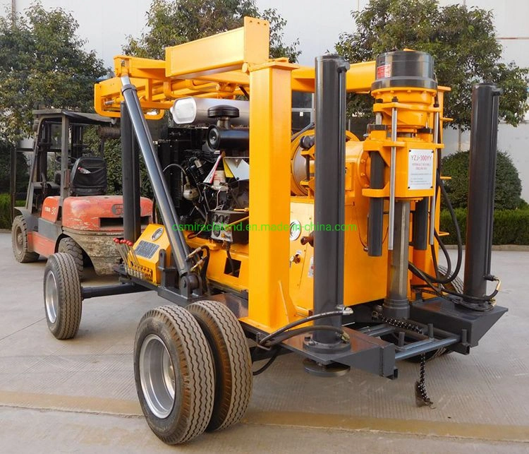 Wheel Trailer Mounted Hydraulic Geological Geotechnical Exploration Core Drill Machine/Water Well Borehole Drilling Rig (300m-600m)
